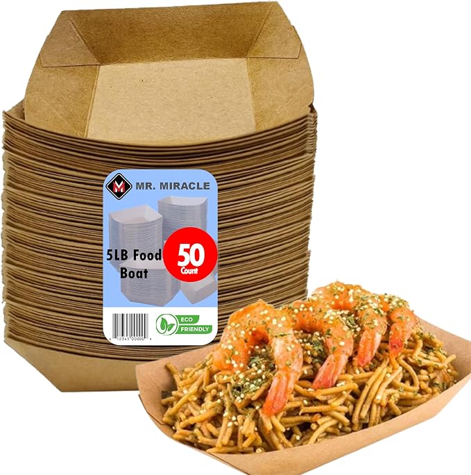 Mr Miracle Paper Food Trays, Kraft Paper. Extra Large. 50 Pack, Disposable by MrMiracle