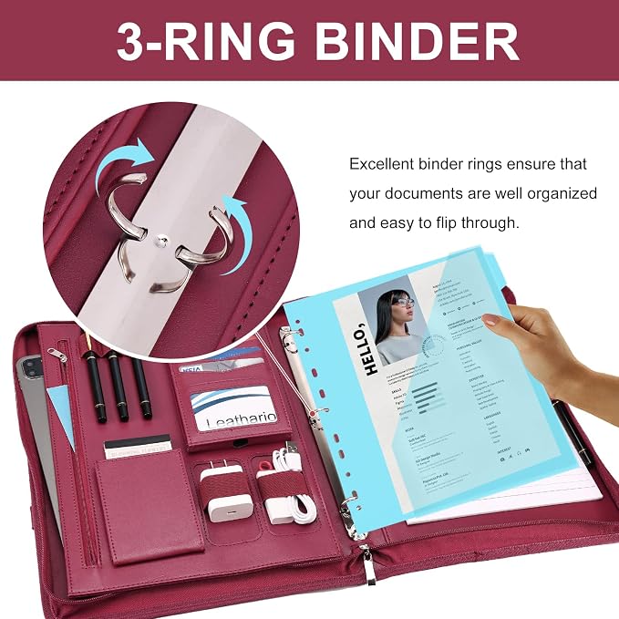 Leathario Portfolio Binder, Includes 5 Folder Index Dividers, 13 Inch Tablets - Image 7