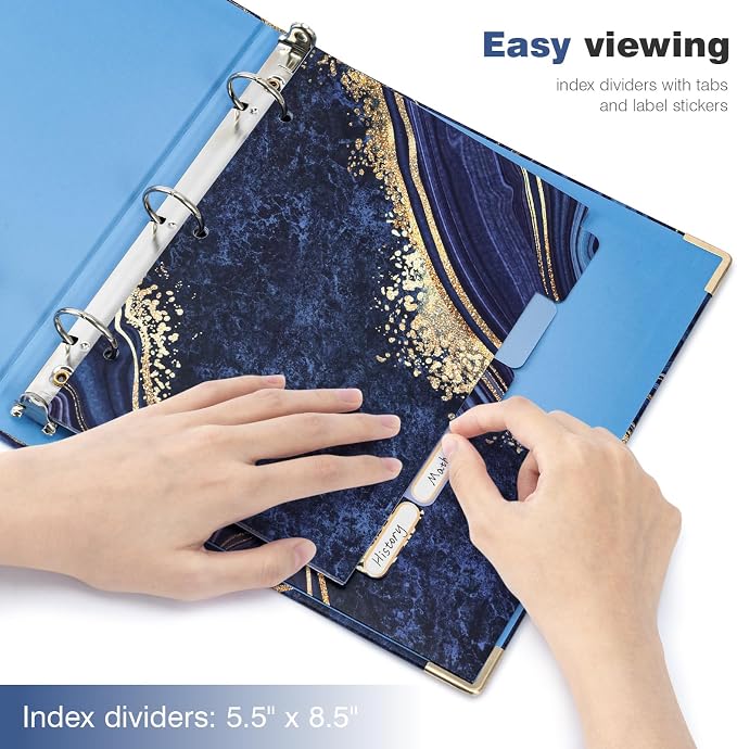 Ospelelf Mini 3-Ring Binder, 1 Inch, Cute Blue Marble Binder - Image 6