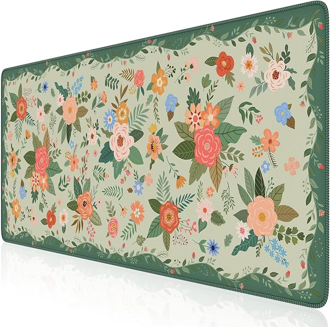 iCasso Floral Desk Mat for Keyboard and Mouse, Cute Gaming Mouse Pad XXL by iCasso