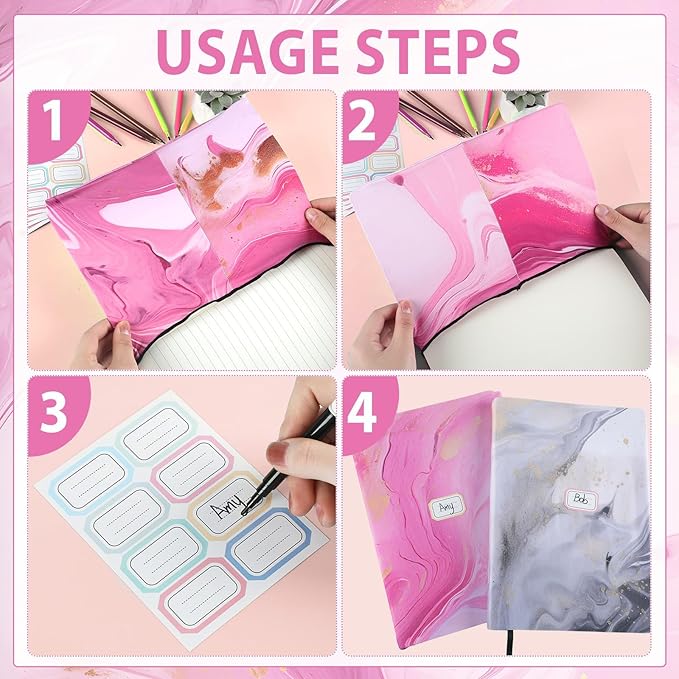 Jumbo Stretchable Book Covers 12PCS Reusable Fabric Book Cover with Label 9x11in Marble Print Protective Sleeve for Hardcover Book Textbook Cover for School Fits Most Book Sizes Up to 10x12.5in-DeskLoop Office