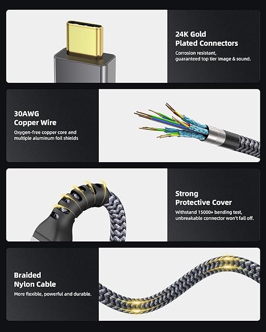 Maxonar [6.6Ft] Thunderbolt 4 Cable with 40Gbps Data Sync/240W Charging and 8K/5K@60Hz for Thunderbolt 4/3, USB4, and USB C Devices-DeskLoop Office