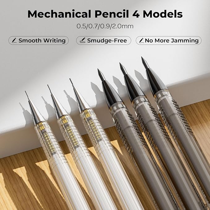 Nicpro 6 PCS Art Mechanical Pencils Set with Case, Drafting Pencil 0.5 & 0.7 & 0.9 mm and 3PCS 2mm Lead Holder (4B 2B HB 2H Colors) For Art Writing, Sketching Drawing,With Lead Refills Erasers