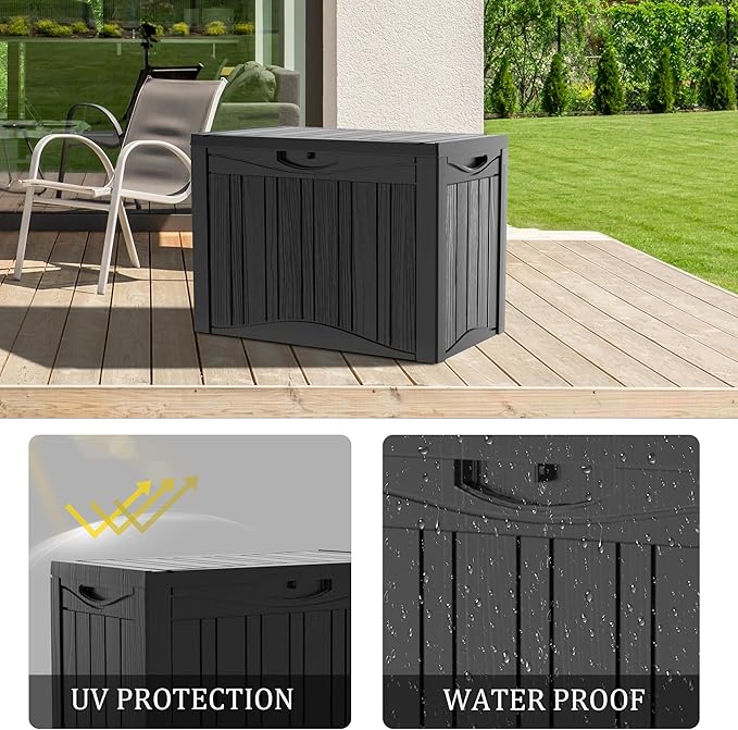 50 Gallon Outdoor Storage Box Waterproof Lockable Resin Deck Box Large, Patio Storage Bin for Pool Accessories Cushion Furniture, Garden Tools, UV-Resistant Outside Delivery Black-DeskLoop Office