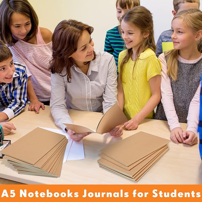 100 Pcs Kraft Notebook Journals 5.5 Inch x 8.3 Inch A5 Softcover Notebooks Bulk for Writing Sketch Office Notepad with 60 Pages 30 Sheets (Multicolor,Lined)(Brown,Lined)-DeskLoop Office