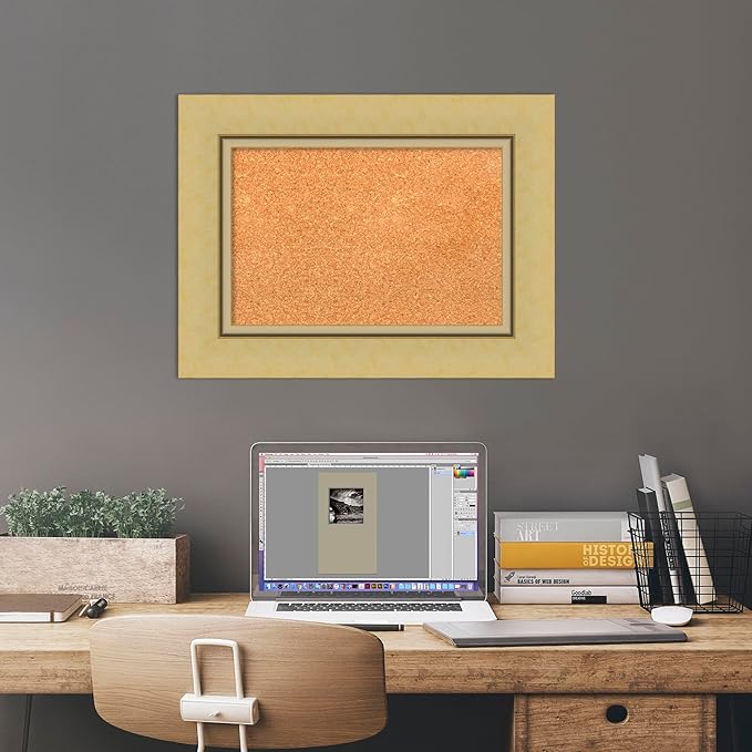Amanti Art Natural Cork Board for Wall, 18x24 Vision Board with Gold Frame, Small Corkboard Office Decor for Home Organization, Casual Corkboard Pinboard to Display Items for Home Organization in-DeskLoop Office