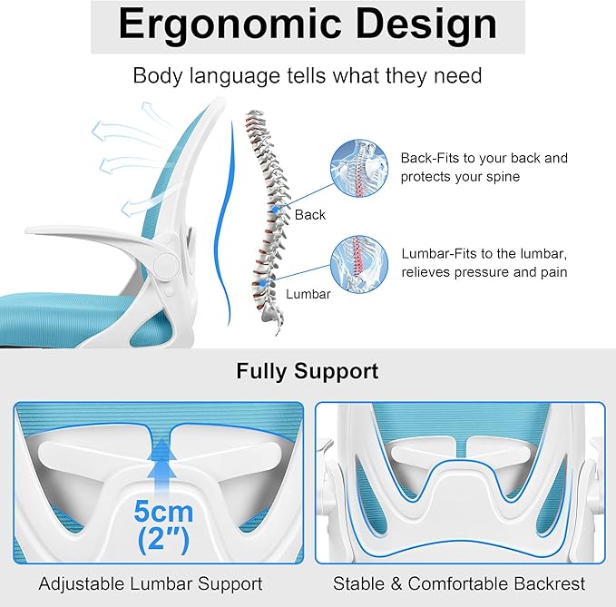 Primy Drafting Chair Tall Office Chair with Flip-up Armrests Executive Ergonomic Computer Standing Desk Chair with Lumbar Support and Adjustable Footrest Ring（Blue）-DeskLoop Office