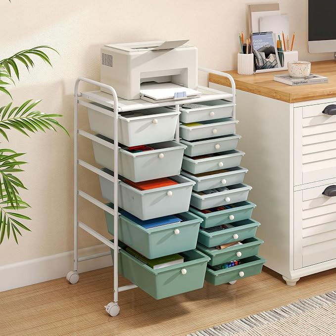 HAPPYGRILL 15-Drawer Rolling Cart, Storage Carts - Image 8