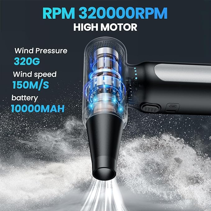 Electric Compressed Air Duster - 32,0000 RPM Rechargeable Cordless Air Blower for PC, Computer Keyboard Cleaning Kit - Mini Battery Powered Air Duster for Electronics, Car, Home - Replaces Air Cans-DeskLoop Office