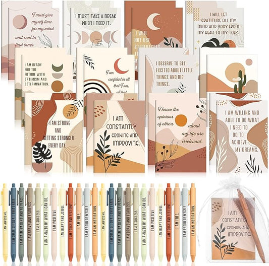 Mooliwe 12 Set/24 Pcs Positive Affirmation Gift Set Gratitude Notebooks with Pens Small Bags Motivational Encouragement Notepads Daily Affirmations Journal for Women Stress Relief Self Care(Rainbow)-DeskLoop Office