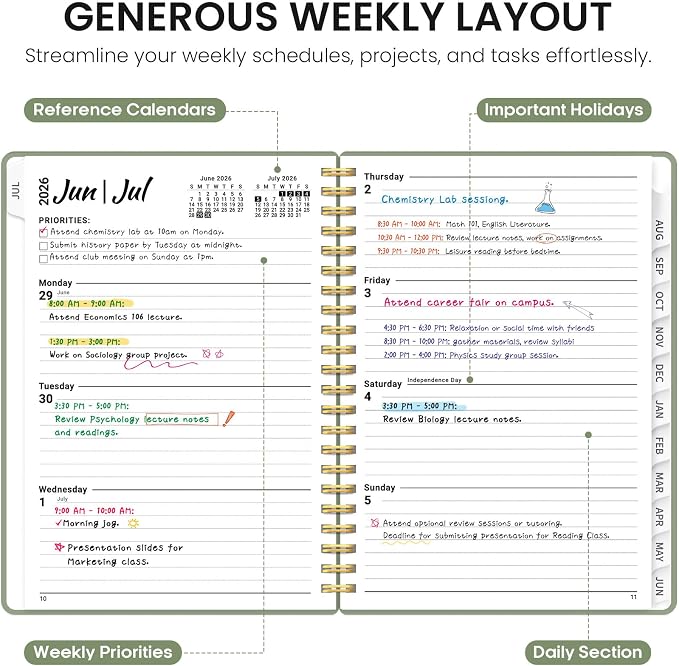 Planner 2026-2027, 6.3" x 8.5" Weekly and Monthly Academic Year Planner Calendar - Image 3