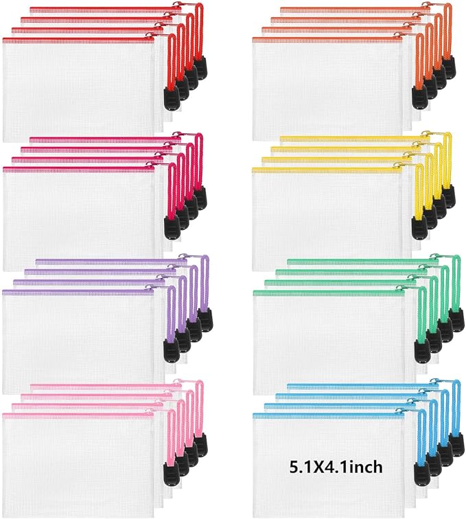 Jetec 32 Pcs Mesh Zipper Bags Toy Storage Bikini Organizer Bag Bolsas Para Guardar Trajes De Baño Waterproof Zipper Reusable Pouch Puzzle Multipurpose for Storage Office(Stylish Color,5.1 x 4.1 Inch)-DeskLoop Office
