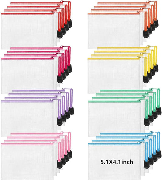 Jetec 32 Pcs Mesh Zipper Bags Toy Storage Bikini Organizer Bag Bolsas Para Guardar Trajes De Baño Waterproof Zipper Reusable Pouch Puzzle Multipurpose for Storage Office(Stylish Color,5.1 x 4.1 Inch)-DeskLoop Office