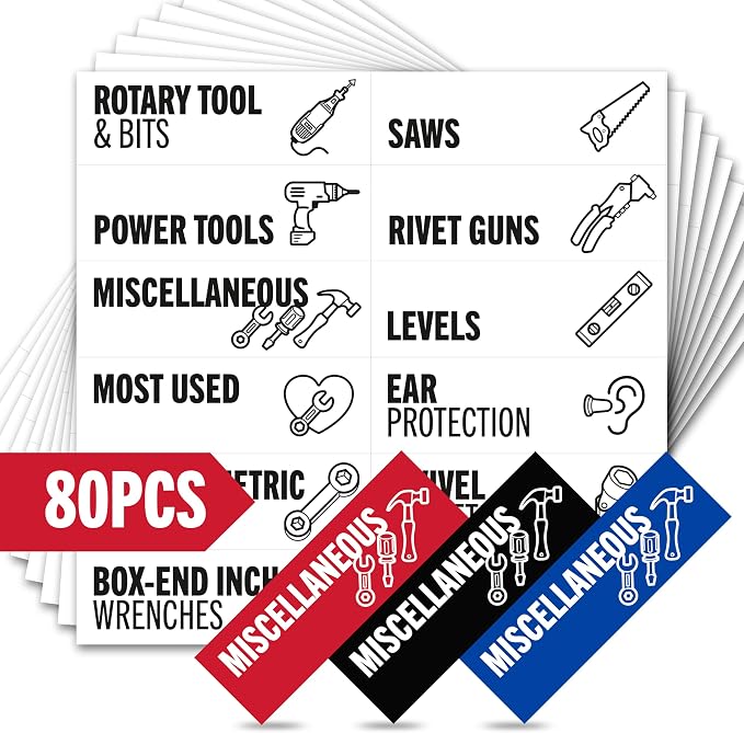 Magnetic Tool Labels for Toolbox – 80 Piece Heavy Duty Drawer & Tool Chest by Unknown