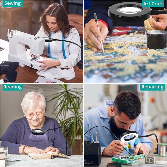 Woputne 5X Magnifying Glass Desk Clip Lamp, 10 Brightness, 3 Color Modes - Image 5