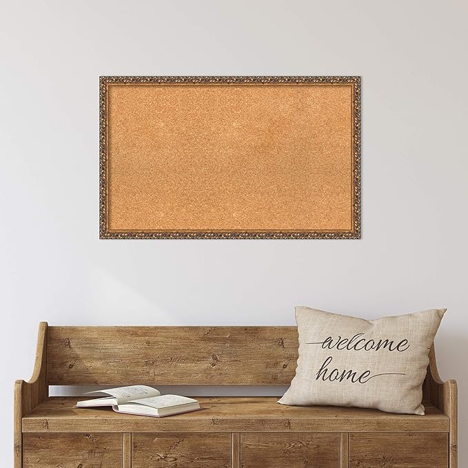 Amanti Art Natural Cork Board for Wall, 20x32 Vision Board with Bronze Frame, Medium Corkboard Office Decor for Home Organization, Traditional Corkboard Pinboard to Display Items for Home-DeskLoop Office