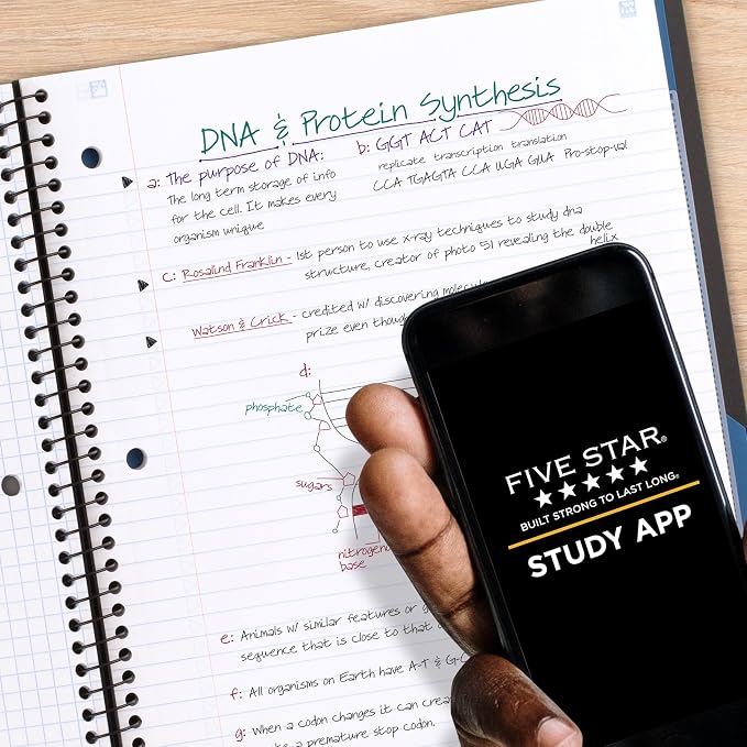 Five Star Advance Spiral Notebook + Study App, 5 Subject, College Ruled Paper - Image 3