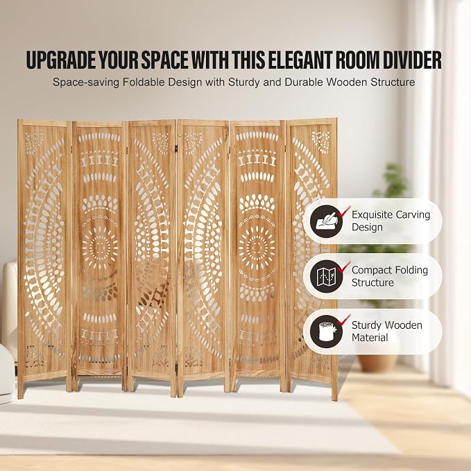 ALeesing 6 Panel Wood Room Divider Fully Assembled, Decorative Room Dividers - Image 5