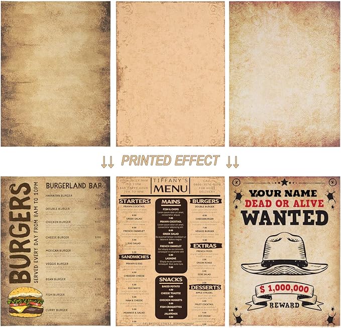 60 Sheets 6 Style Antique Stationary Paper, 8.3 x 11.2 inch A4 Size 100gsm Kraft Double-side Printable Old Aged Vintage Letter Writing Stationery Set for Classic Letters, Poems, Lyrics, Notes-DeskLoop Office