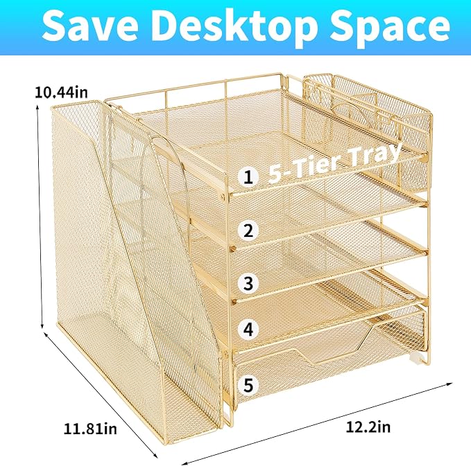 Desk Organizers and Accessories, 5-Tier Paper Letter Tray Organizer - Image 2