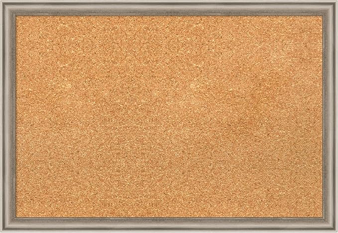 Amanti Art Natural Cork Board for Wall, 18x26 Vision Board with Silver Wood Frame, Medium Corkboard Office Decor for Home Organization, Casual Corkboard Pinboard to display items for home organization-DeskLoop Office