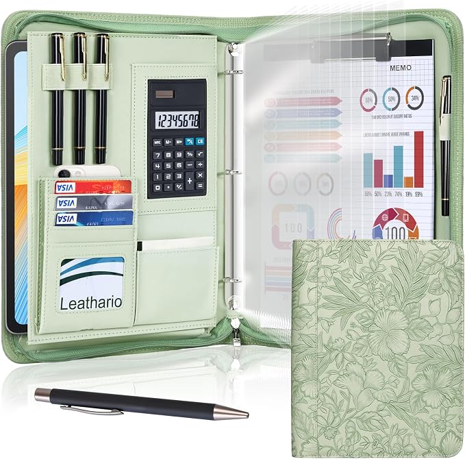 Leathario Portfolio Binder, Includes 5 Sheet Protectors and a Pen, 13 Inch by Leathario