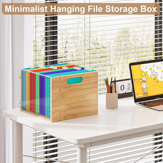 Sbanmao 3 Pack Hanging File Organizer, Acrylic File Box Organizer, Bamboo File - Image 5