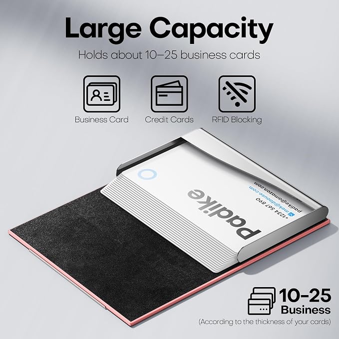 Padike Business Card Holder, Professional PU Leather & Stainless Steel Multi - Image 2