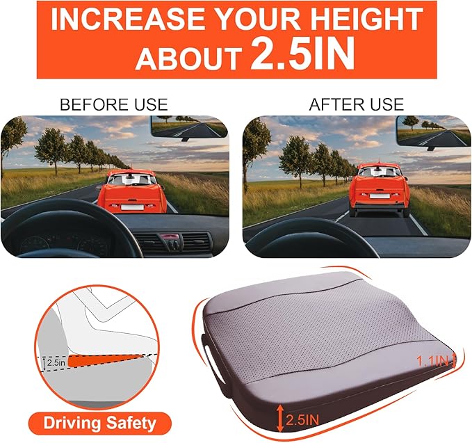 Car Seat Cushion, Comfort Memory Foam Car Cushions for Driving - Sciatica & Lower Back Pain Relief, Driver Seat Pillow for Auto, Office Chair, Wheelchair - Classic Brown-DeskLoop Office