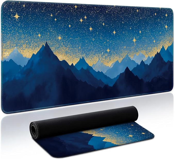 Aesthetic Desk Mat, Cute Starlit Peaks Desk Pad Protector by Zotia