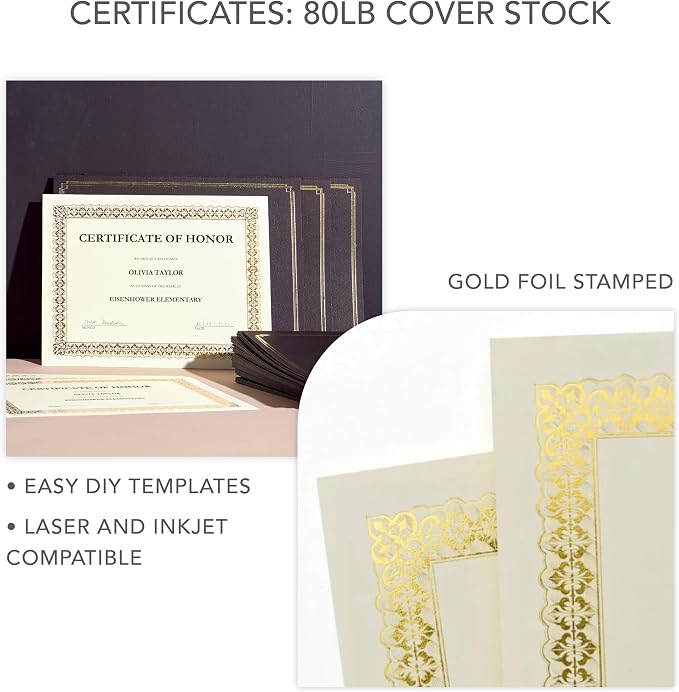 Gartner Studios Certificate Kit, 60 Black Holders + 60 Papers, Quality ivory - Image 5