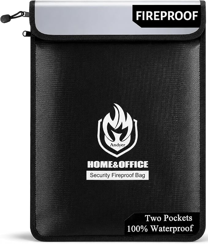 Upgraded Two Pockets Fireproof Document Bag, andyer 15”x 11”Waterproof by Andyer