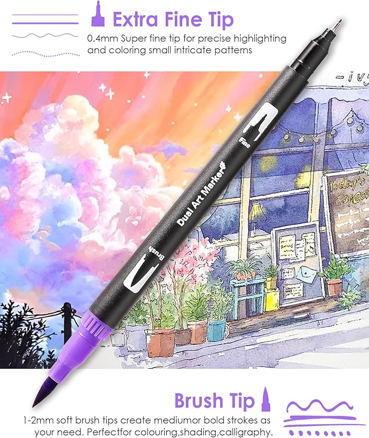 Double Brush Marker Pens, 72 Colors Art Markers Set with Fine Tip and Brush Tip for Kids Adult Coloring Book Hand Lettering Calligraphy Drawing Art Supplies Kit-DeskLoop Office