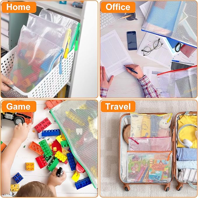 20pcs A3 17x12 Inches Extra Large Zipper Bags, Reusable Mesh Pouches for Office Supplies, Classroom Organization-DeskLoop Office