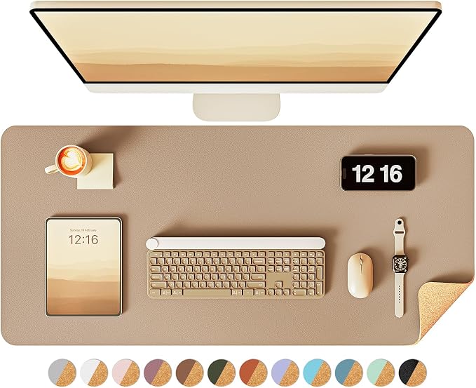 YSAGi Double-Sided Desk Pad, 35.4"x17"Leather Desk Mat, Eco Cork Desk Pad by YSAGi