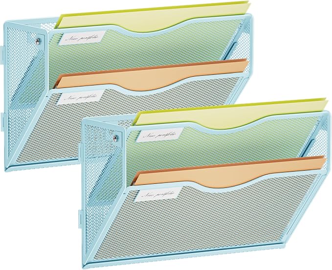 Marbrasse Wall File Holder 2-Tier Hanging Wall File Organizer, Mesh Mail Holder by Marbrasse