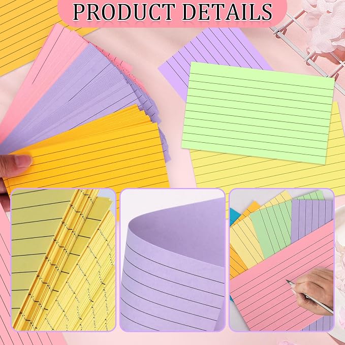 Tecmisse 600 Pieces Index Cards Rulded, Colorful Flash Cards 3 x 5 Index Card - Image 7