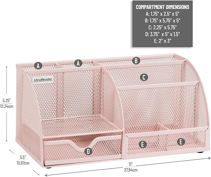 Mind Reader 7-Compartment Desktop Organizer, Metal Mesh Desk Organizer - Image 3