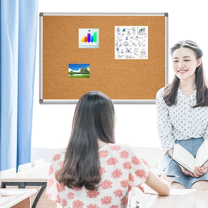 BIBOC 24 x 36 inches Cork Board, Bulletin Board,Felt Board, Pin Board, Notice Board, Memo Board for Homes or Offices, 24 X 36 Inches, Silver Aluminium Frame-DeskLoop Office