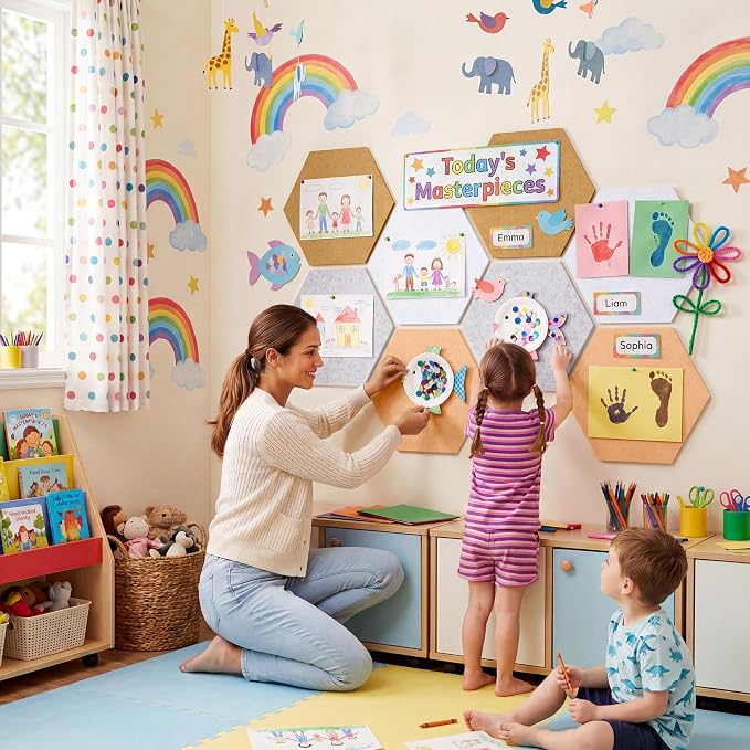 8 Pack Hexagon Felt Bulletin Board Tiles - Image 4