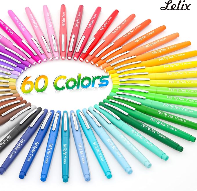 Lelix 60 Colors Felt Tip Pens, Medium Point Felt Pens, Note Taking, Planner - Image 2