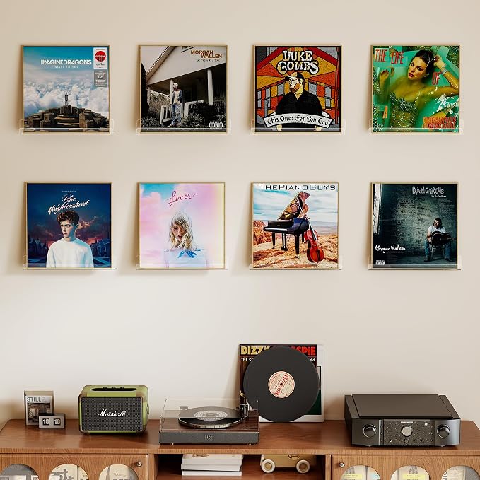 Laurensory 8 Pack Vinyl Record Shelf Wall Mount Shelves, 12 inch Clear Acrylic - Image 2
