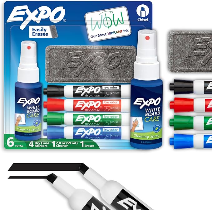 EXPO Dry Erase Markers Kit, Chisel Tip, Spray Cleaner, Office Essentials by Unknown
