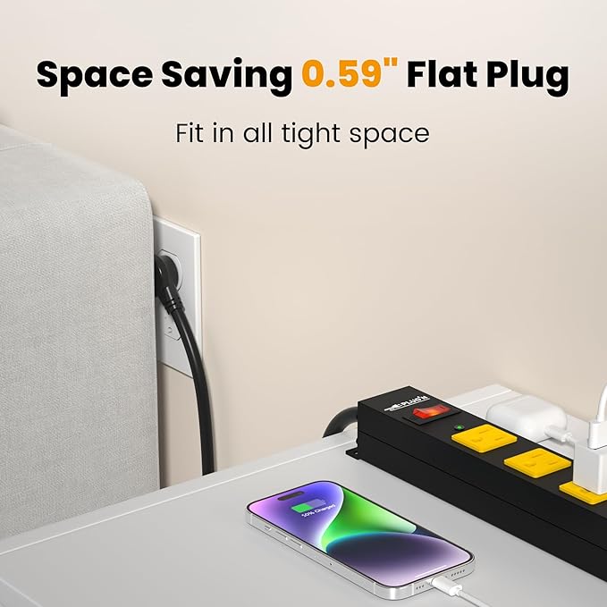 12 Outlet Long Power Strip, 2100 Joules Surge Protector, 6FT Power Cord, Wide Spaced Outlet Power Bar, Overload Protection Switch, Industrial Heavy Duty for Work Bench, Shop, Garage, 2 Pack…-DeskLoop Office