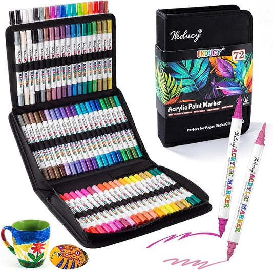 72 Colors Dual Tip Acrylic Markers Set by IKDUCY