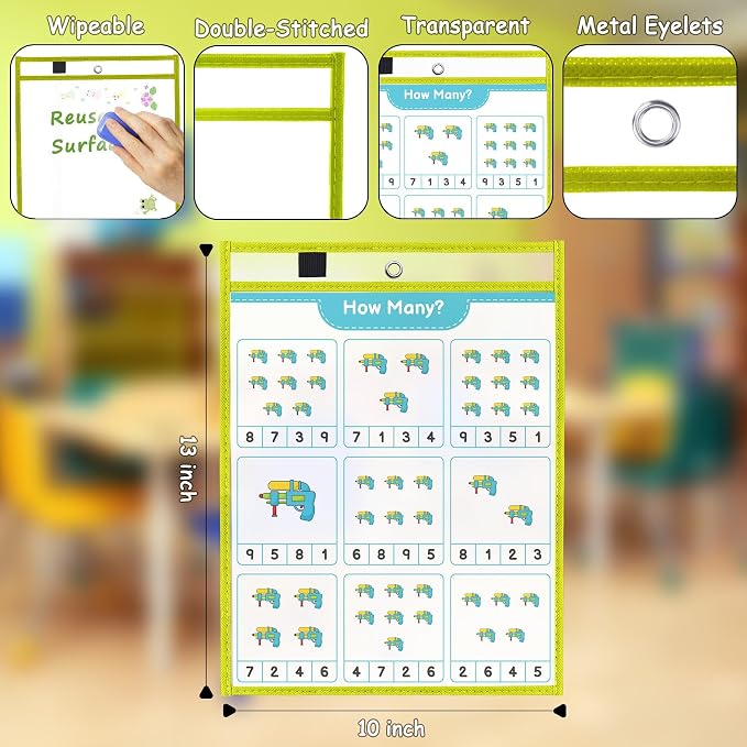 Ndsox 15 Packs Oversized Dry Erase Pockets Reusable Plastic Sleeves, 5 Colors - Image 2