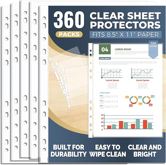 360 Pack Clear Sheet Protectors 8.5 x 11 Inch, Plastic Page Sleeves by Unknown