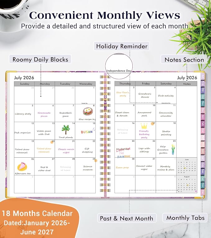 Academic Planner 2026-2027, 18 Months Weekly and Monthly Hardcover Planner - Image 2