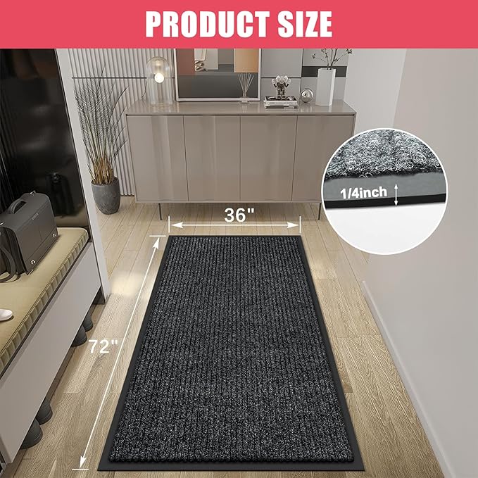 Kuyal Front Door Mat, 3'x6' Indoor Outdoor Entrance Mat, Commercial Floor Mats Inside Outside Entrance, Heavy Duty Durable Welcome, Rubber Backing Non Slip Outdoor Mats for Entryway,Black-DeskLoop Office