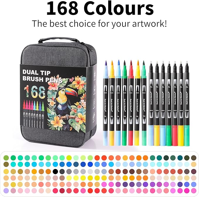 Double Brush Marker Pens, 168 Colors Art Markers Set with Fine Tip and Brush Tip for Kids Adult Coloring Book Hand Lettering Calligraphy Drawing Art Supplies Kit-DeskLoop Office